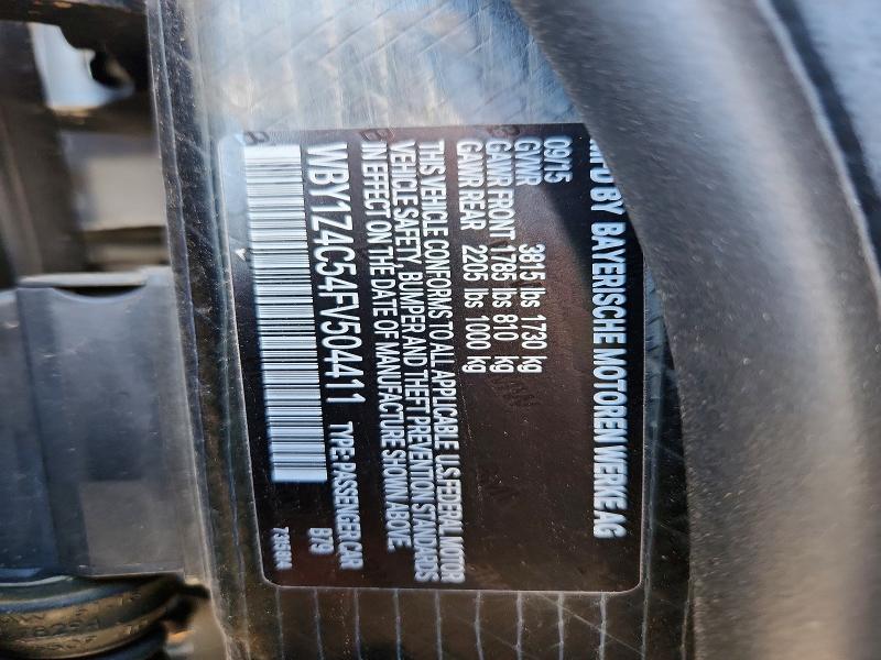 52165356 :رقم المزاد ، WBY1Z4C54FV504411 vin ، 2015 Bmw I3 مزاد بيع