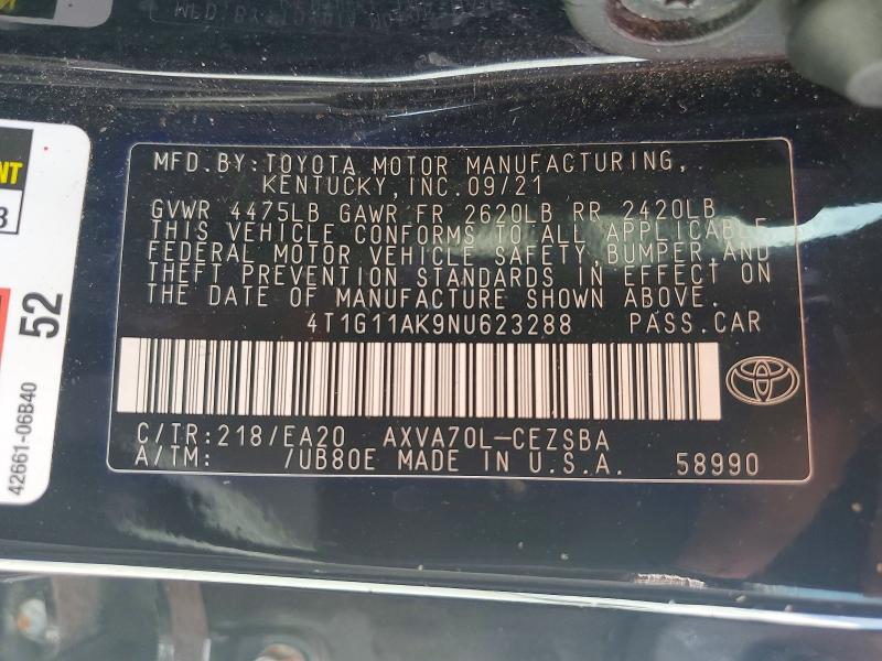 Aukcja sprzedaży 2022 Toyota Camry, vin: 4T1G11AK9NU623288, numer aukcji: 55534786
