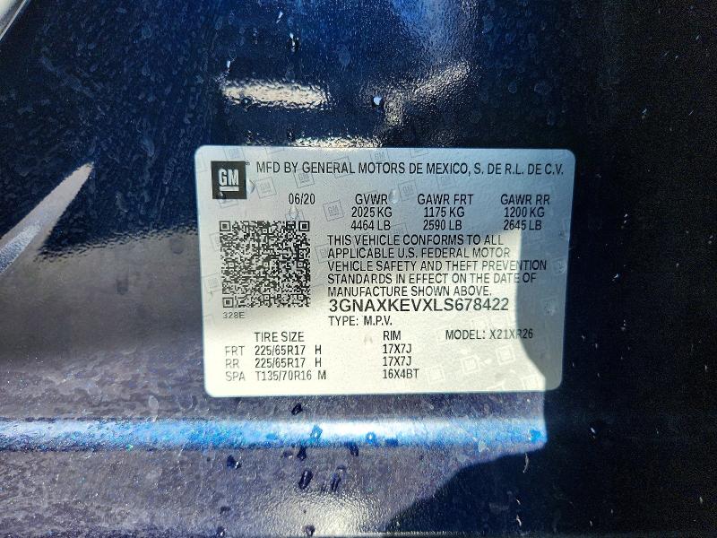 54538576 :رقم المزاد ، 3GNAXKEVXLS678422 vin ، 2020 Chevrolet Equinox مزاد بيع