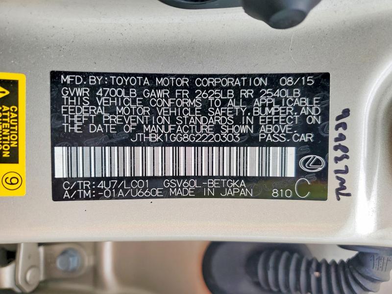 Aukcja sprzedaży 2016 Lexus Es, vin: JTHBK1GG8G2220303, numer aukcji: 52917156