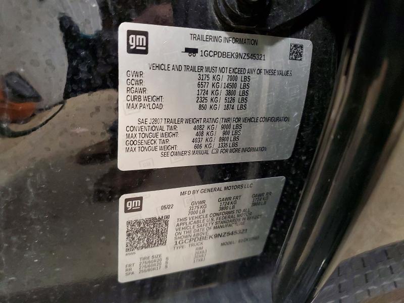 Продаж на аукціоні авто 2022 Chevrolet Silverado, vin: 1GCPDBEK9NZ545321, номер лоту: 51409906