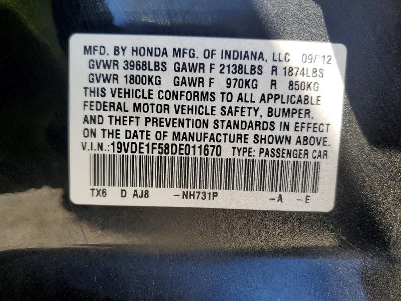 53072706 :رقم المزاد ، 19VDE1F58DE011670 vin ، 2013 Acura Ilx مزاد بيع