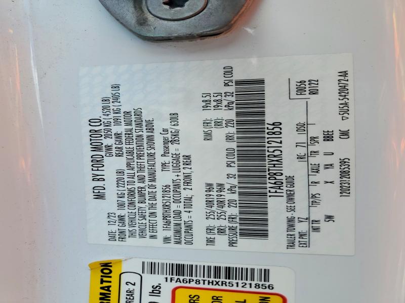 Auction sale of the 2024 Ford Mustang, vin: 1FA6P8THXR5121856, lot number: 55431226