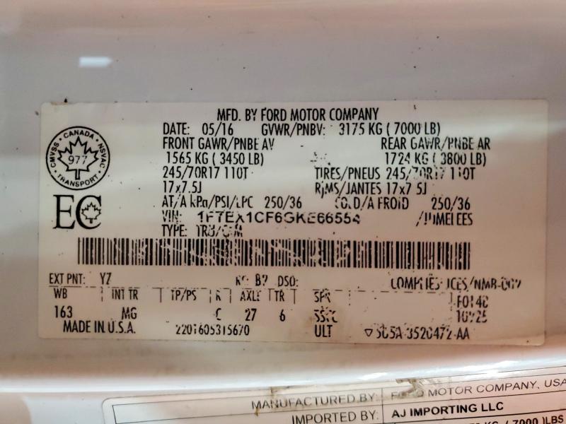 Auction sale of the 2016 Ford F150, vin: 1FTEX1CF6GKE66554, lot number: 52806436