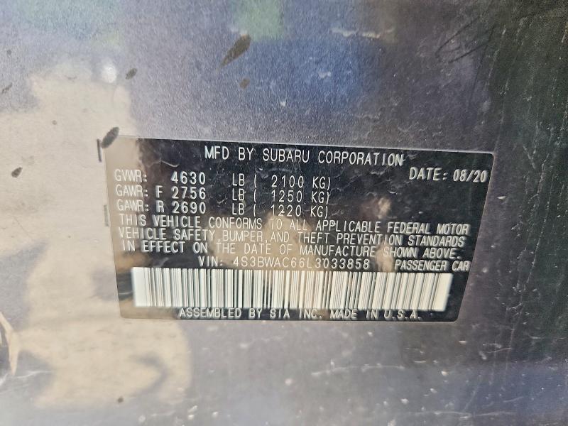 54526186 :رقم المزاد ، 4S3BWAC66L3033858 vin ، 2020 Subaru Legacy مزاد بيع
