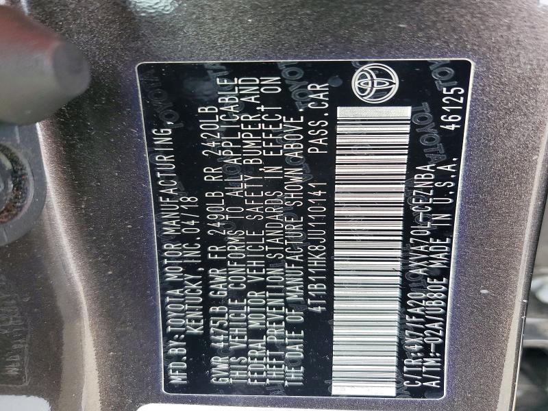 Auction sale of the 2018 Toyota Camry, vin: 4T1B11HK8JU110141, lot number: 53002786