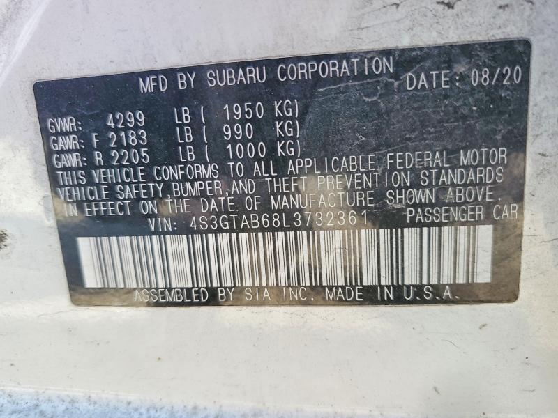 52826356 :رقم المزاد ، 4S3GTAB68L3732361 vin ، 2020 Subaru Impreza مزاد بيع