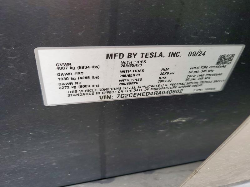 Продаж на аукціоні авто 2024 Tesla Cybertruck, vin: 7G2CEHED4RA040602, номер лоту: 52304506