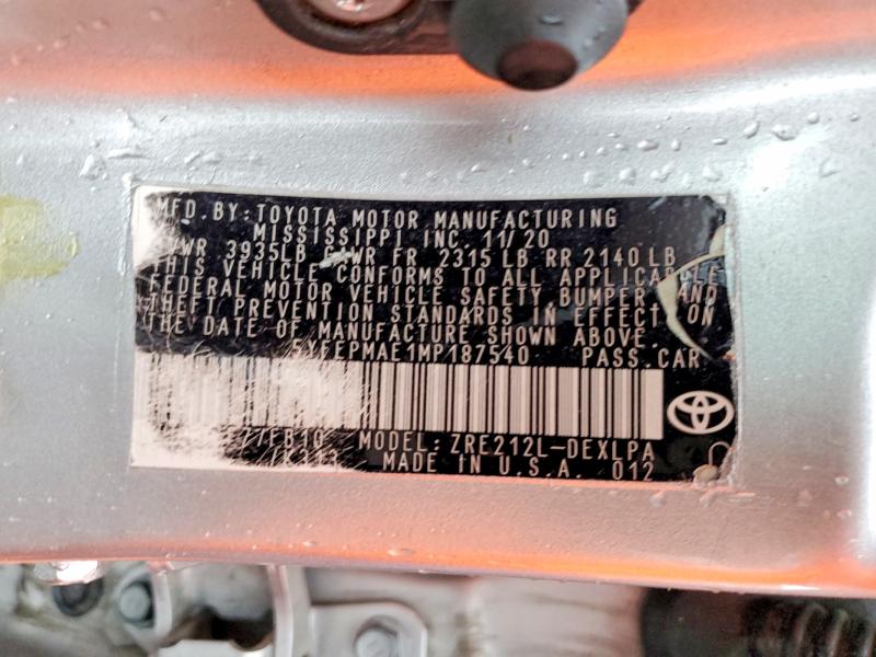 Продажа на аукционе авто 2021 Toyota Corolla, vin: 5YFEPMAE1MP187540, номер лота: 54236156