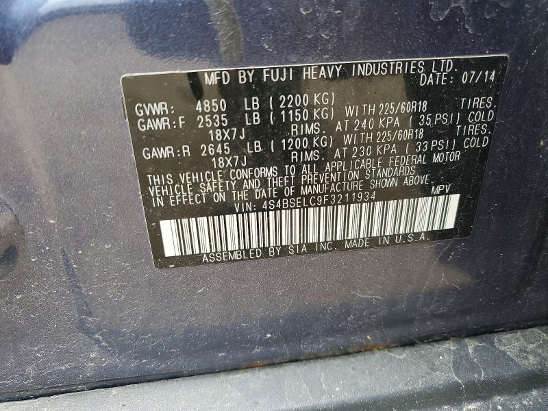 51181606 :رقم المزاد ، 4S4BSELC9F3211934 vin ، 2015 Subaru Outback مزاد بيع