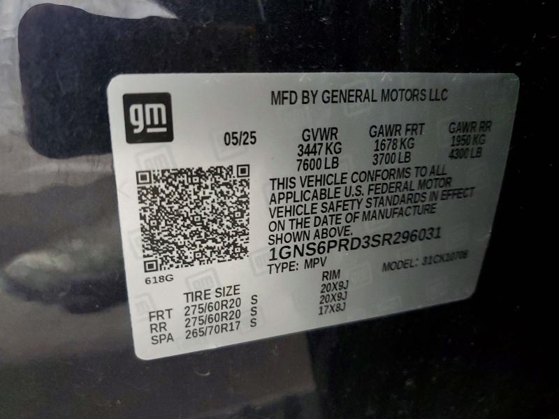 54839636 :رقم المزاد ، 1GNS6PRD3SR296031 vin ، 2025 Chevrolet Tahoe مزاد بيع