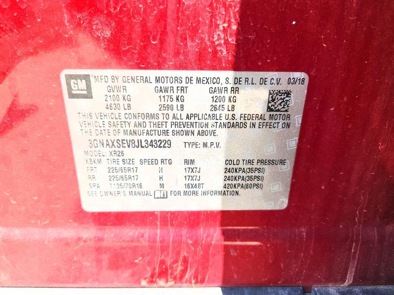 51886576 :رقم المزاد ، 3GNAXSEV8JL343229 vin ، 2018 Chevrolet Equinox مزاد بيع
