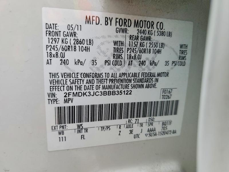 Продажа на аукционе авто 2011 Ford Edge, vin: 2FMDK3JC3BBB35122, номер лота: 54891956