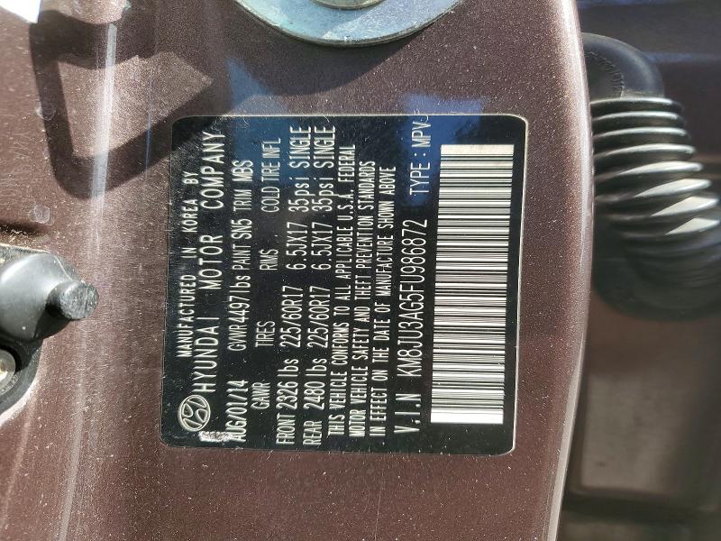 2015 Hyundai Tucson მანქანა იყიდება აუქციონზე, vin: KM8JU3AG5FU986872, აუქციონის ნომერი: 54974906