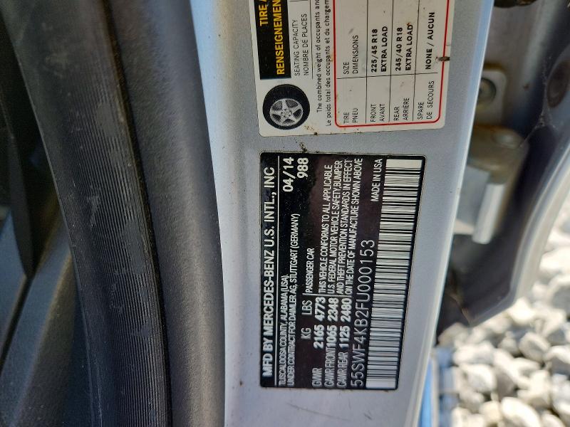 Aukcja sprzedaży 2015 Mercedes-benz C, vin: 55SWF4KB2FU000153, numer aukcji: 53222046