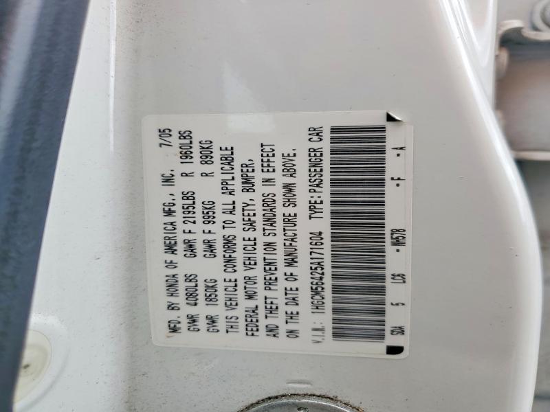 2005 Honda Accord მანქანა იყიდება აუქციონზე, vin: 1HGCM56425A171604, აუქციონის ნომერი: 54637966
