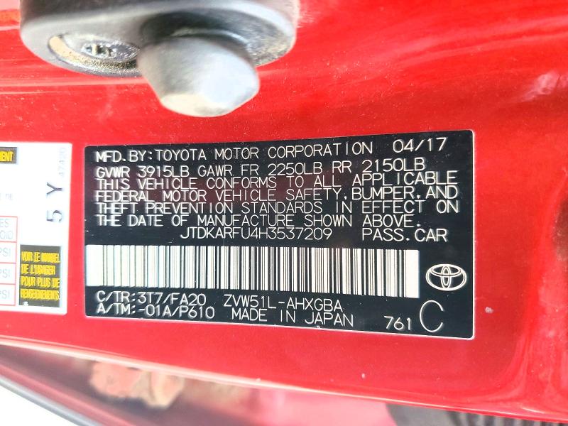 Aukcja sprzedaży 2017 Toyota Prius, vin: JTDKARFU4H3537209, numer aukcji: 52924296