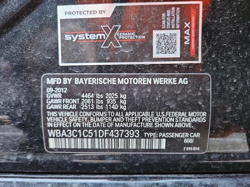 52508556 :رقم المزاد ، WBA3C1C51DF437393 vin ، 2013 Bmw 328i مزاد بيع