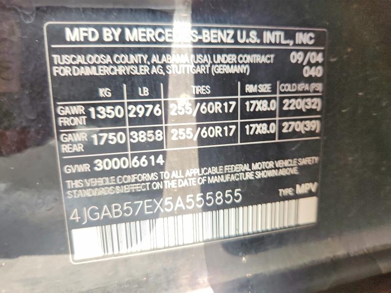 Aukcja sprzedaży 2005 Mercedes-benz Ml, vin: 4JGAB57EX5A555855, numer aukcji: 54454876