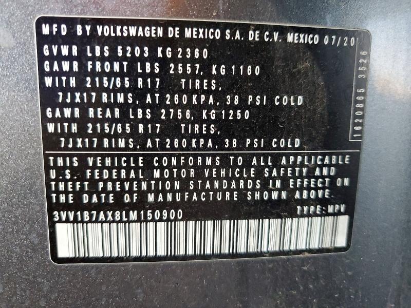 2020 Volkswagen Tiguan მანქანა იყიდება აუქციონზე, vin: 3VV1B7AX8LM150900, აუქციონის ნომერი: 52968376