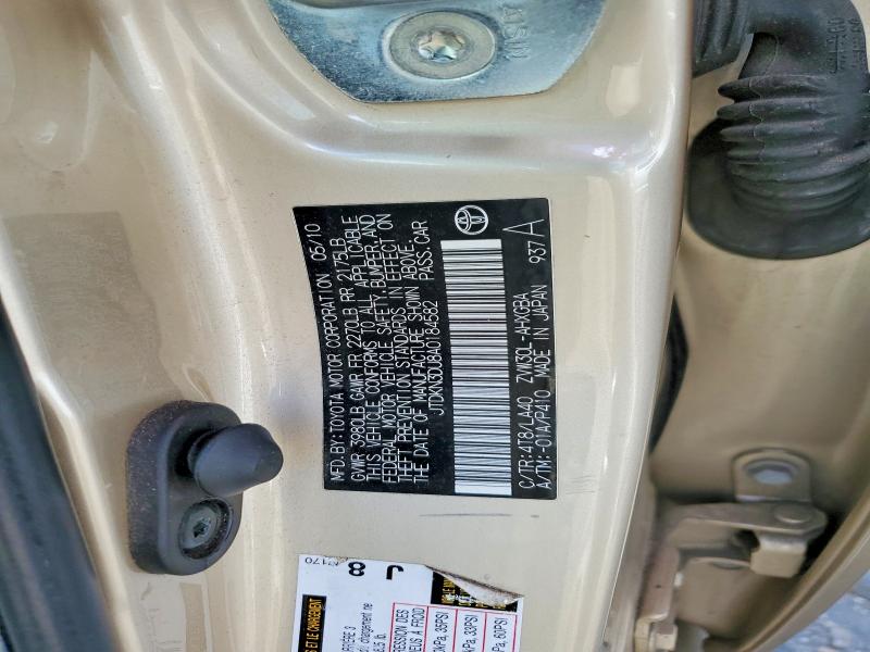 Aukcja sprzedaży 2010 Toyota Prius, vin: JTDKN3DU8A0184582, numer aukcji: 54012626