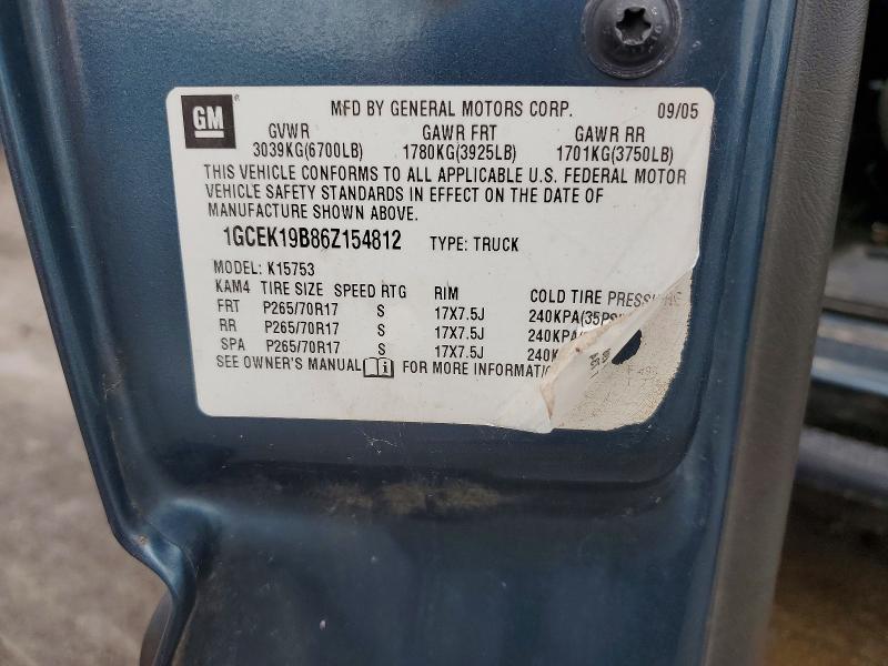 2006 Chevrolet Silverado მანქანა იყიდება აუქციონზე, vin: 1GCEK19B86Z154812, აუქციონის ნომერი: 55028306