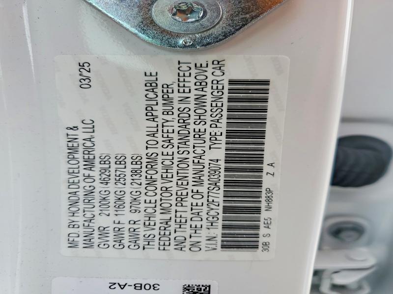 Продаж на аукціоні авто 2025 Honda Accord, vin: 1HGCY2F77SA039074, номер лоту: 53237756