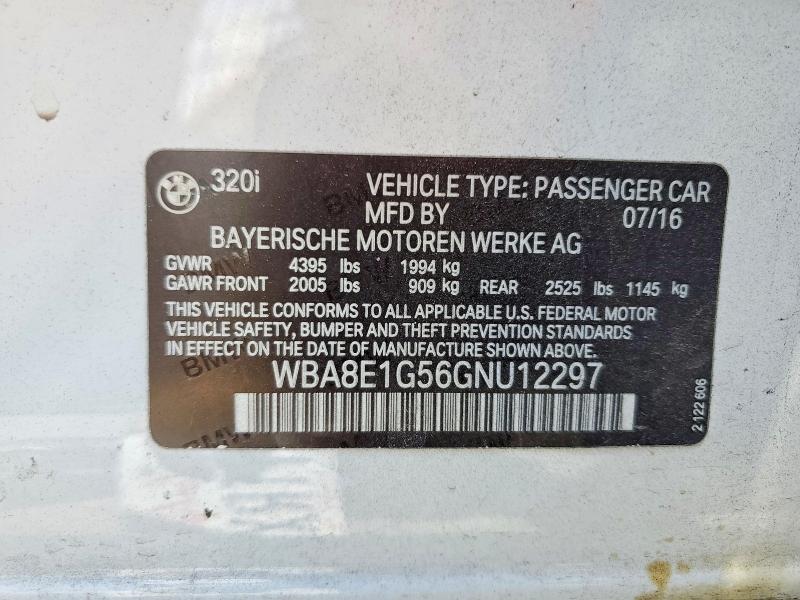 Продажа на аукционе авто 2016 Bmw 320, vin: WBA8E1G56GNU12297, номер лота: 52364316