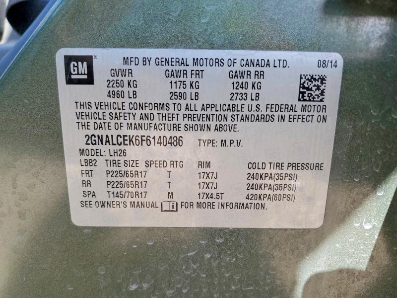 52909916 :رقم المزاد ، 2GNALCEK6F6140486 vin ، 2015 Chevrolet Equinox مزاد بيع