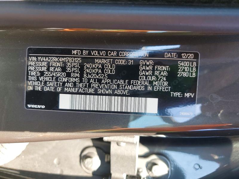 2021 Volvo Xc60 მანქანა იყიდება აუქციონზე, vin: YV4A22RK4M1783125, აუქციონის ნომერი: 52428456