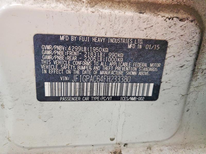 Aukcja sprzedaży 2015 Subaru Impreza, vin: JF1GPAC64FH233380, numer aukcji: 53724426
