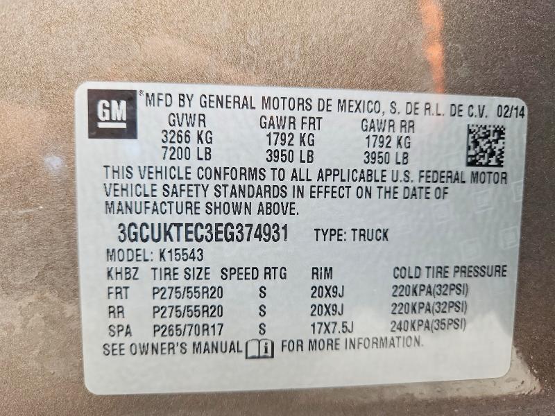 2014 Chevrolet Silverado მანქანა იყიდება აუქციონზე, vin: 3GCUKTEC3EG374931, აუქციონის ნომერი: 54985496