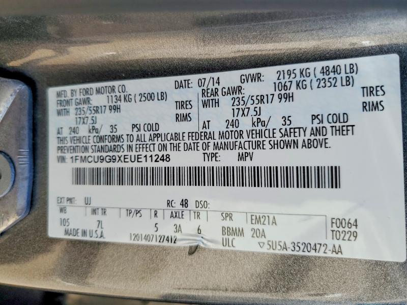 Продажа на аукционе авто 2014 Ford Escape, vin: 1FMCU9G9XEUE11248, номер лота: 52760896
