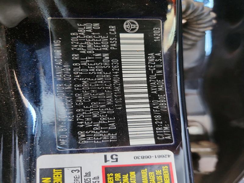 Aukcja sprzedaży 2021 Toyota Camry, vin: 4T1C11AK2MU442630, numer aukcji: 54166406