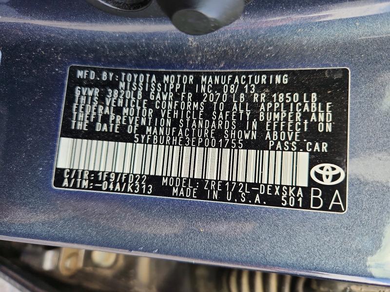 55229806 :رقم المزاد ، 5YFBURHE3EP001755 vin ، 2014 Toyota Corolla مزاد بيع