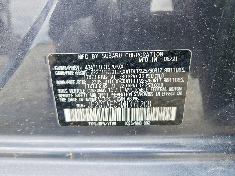 Auction sale of the 2021 Subaru Crosstrek, vin: JF2GTAEC3MH371208, lot number: 54143416