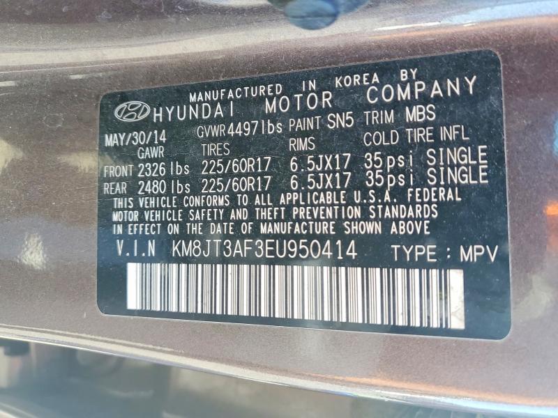 53485886 :رقم المزاد ، KM8JT3AF3EU950414 vin ، 2014 Hyundai Tucson مزاد بيع