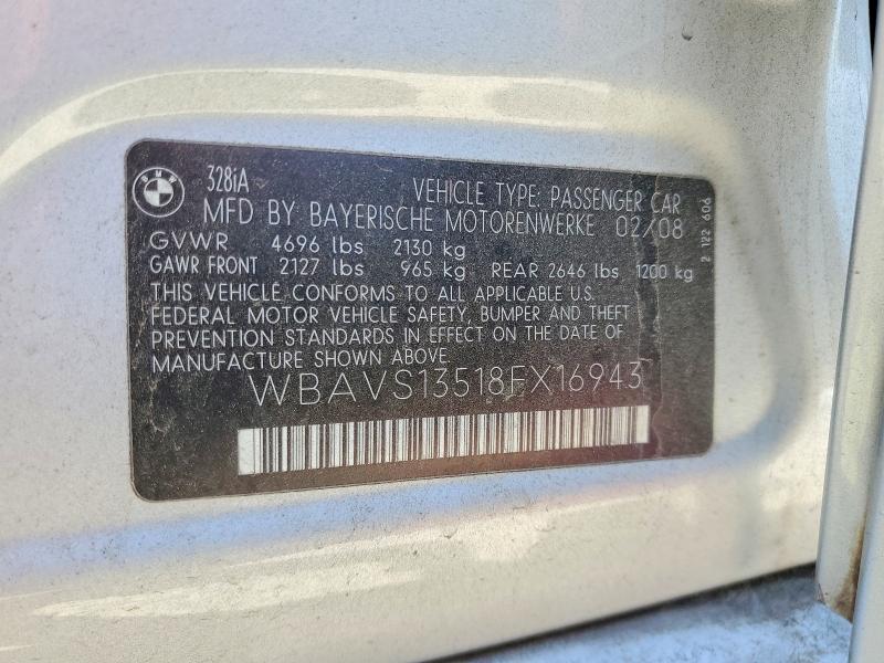 Aukcja sprzedaży 2008 Bmw 328, vin: WBAVS13518FX16943, numer aukcji: 54498276
