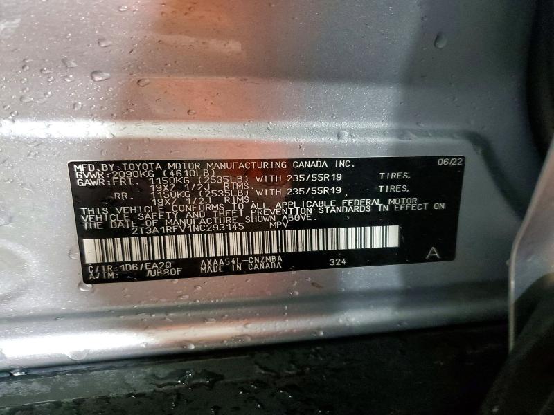 2022 Toyota Rav4 მანქანა იყიდება აუქციონზე, vin: 2T3A1RFV1NC293145, აუქციონის ნომერი: 53927246