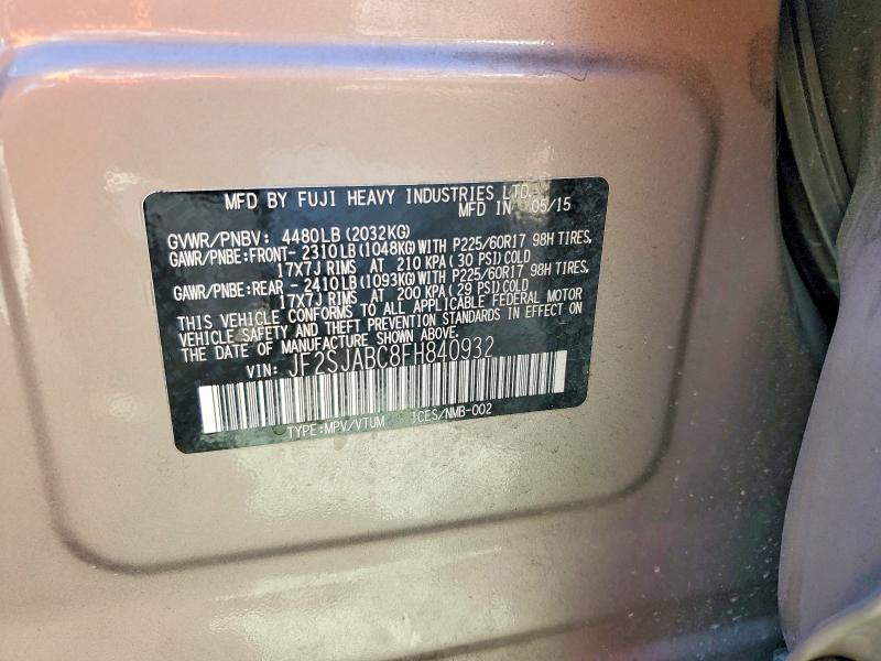 Продаж на аукціоні авто 2015 Subaru Forester, vin: JF2SJABC8FH840932, номер лоту: 53102256