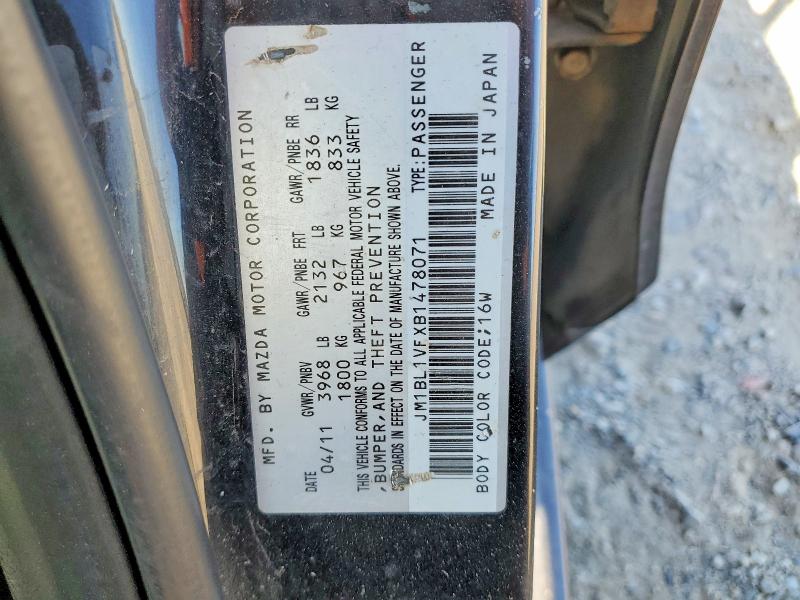 53571696 :رقم المزاد ، JM1BL1VFXB1478071 vin ، 2011 Mazda 3 مزاد بيع