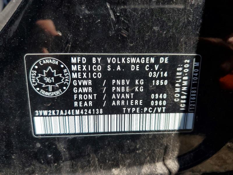 2014 Volkswagen Jetta მანქანა იყიდება აუქციონზე, vin: 3VW2K7AJ4EM424138, აუქციონის ნომერი: 49989006