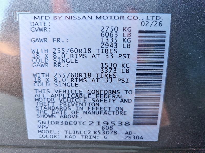 Aukcja sprzedaży 2026 Nissan Pathfinder, vin: 5N1DR3BE9TC219538, numer aukcji: 54160506