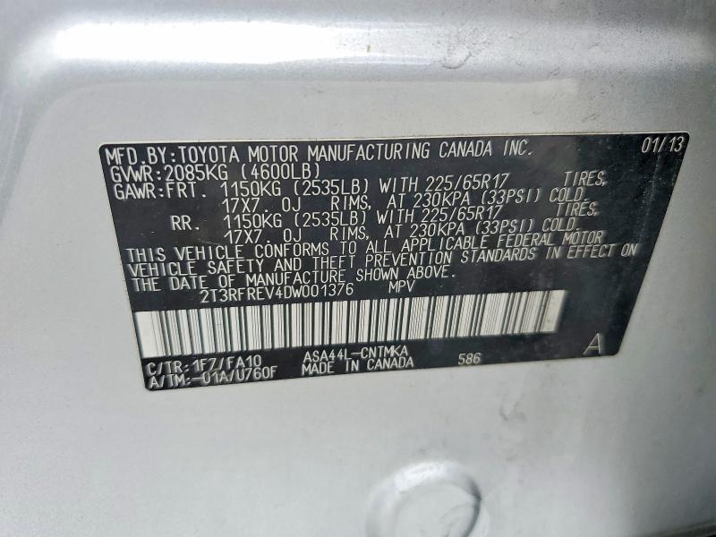 54803696 :رقم المزاد ، 2T3RFREV4DW001376 vin ، 2013 Toyota Rav4 مزاد بيع
