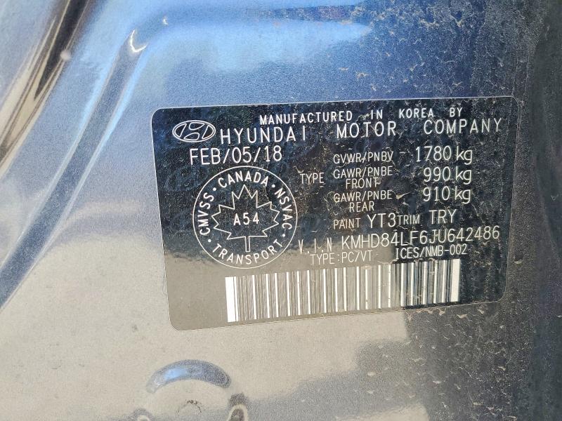 2018 Hyundai Elantra მანქანა იყიდება აუქციონზე, vin: KMHD84LF6JU642486, აუქციონის ნომერი: 54132146