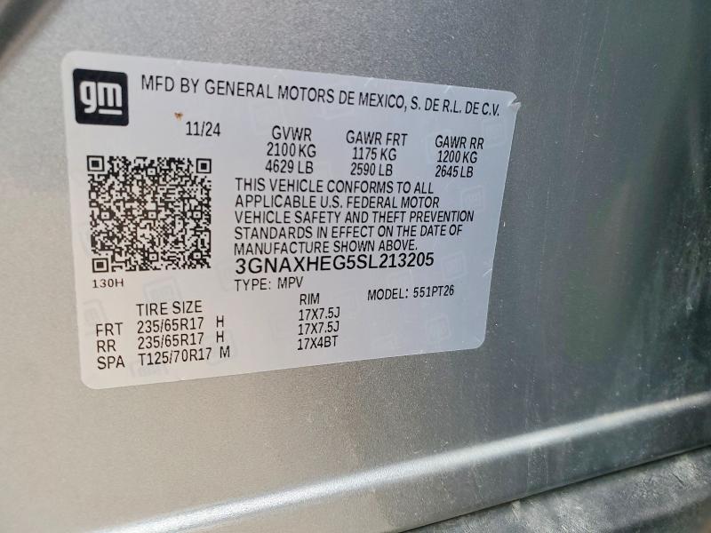 2025 Chevrolet Equinox მანქანა იყიდება აუქციონზე, vin: 3GNAXHEG5SL213205, აუქციონის ნომერი: 54528246