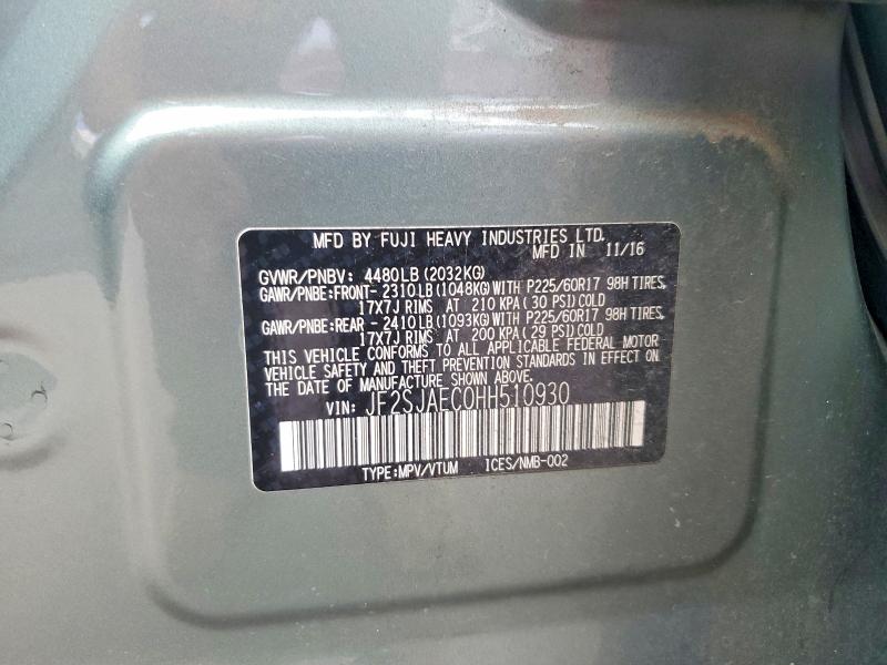 53932476 :رقم المزاد ، JF2SJAEC0HH510930 vin ، 2017 Subaru Forester مزاد بيع