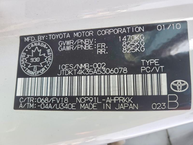 Aukcja sprzedaży 2010 Toyota Yaris, vin: JTDKT4K35A5306078, numer aukcji: 51610836