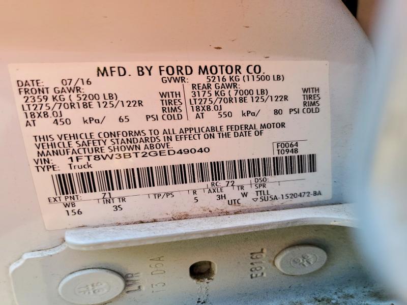 Продажа на аукционе авто 2016 Ford F350, vin: 1FT8W3BT2GED49040, номер лота: 54541256