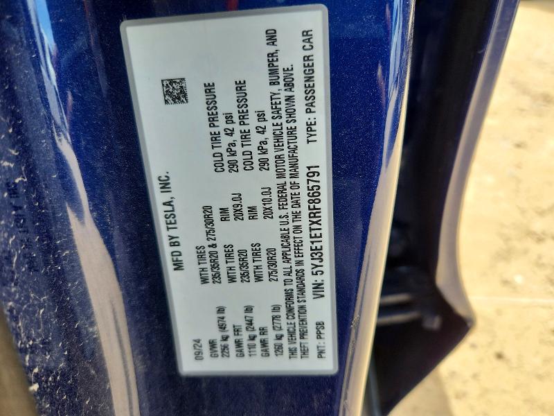 2024 Tesla Model 3 მანქანა იყიდება აუქციონზე, vin: 5YJ3E1ETXRF865791, აუქციონის ნომერი: 53475736